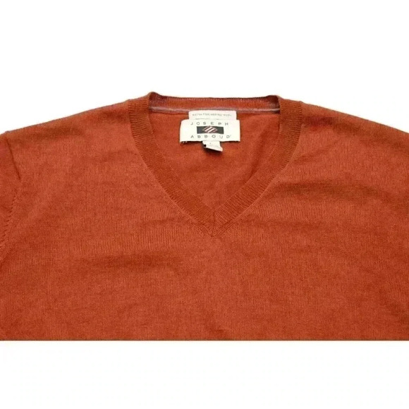 Joseph Abboud Mens Large 100% Extra Fine Merino Wool Burnt Orange V-Neck Sweater - Picture 4 of 9